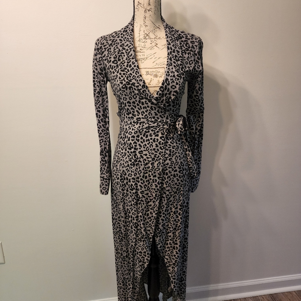 Leopard print Gray and Black long sleeve dress, size S